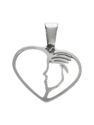 Face profile in heart with stainless steel pendant