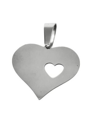 Heart in heart with bail pendant in stainless steel 22mm