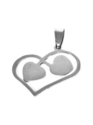 Double hearts in heart pendant in stainless steel