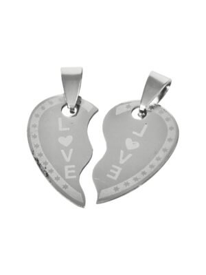 Love inscibed heart couple pendant in stainless steel