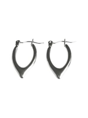 Stainless Steel Pointed Oval Hoop Earring, 24x13mm