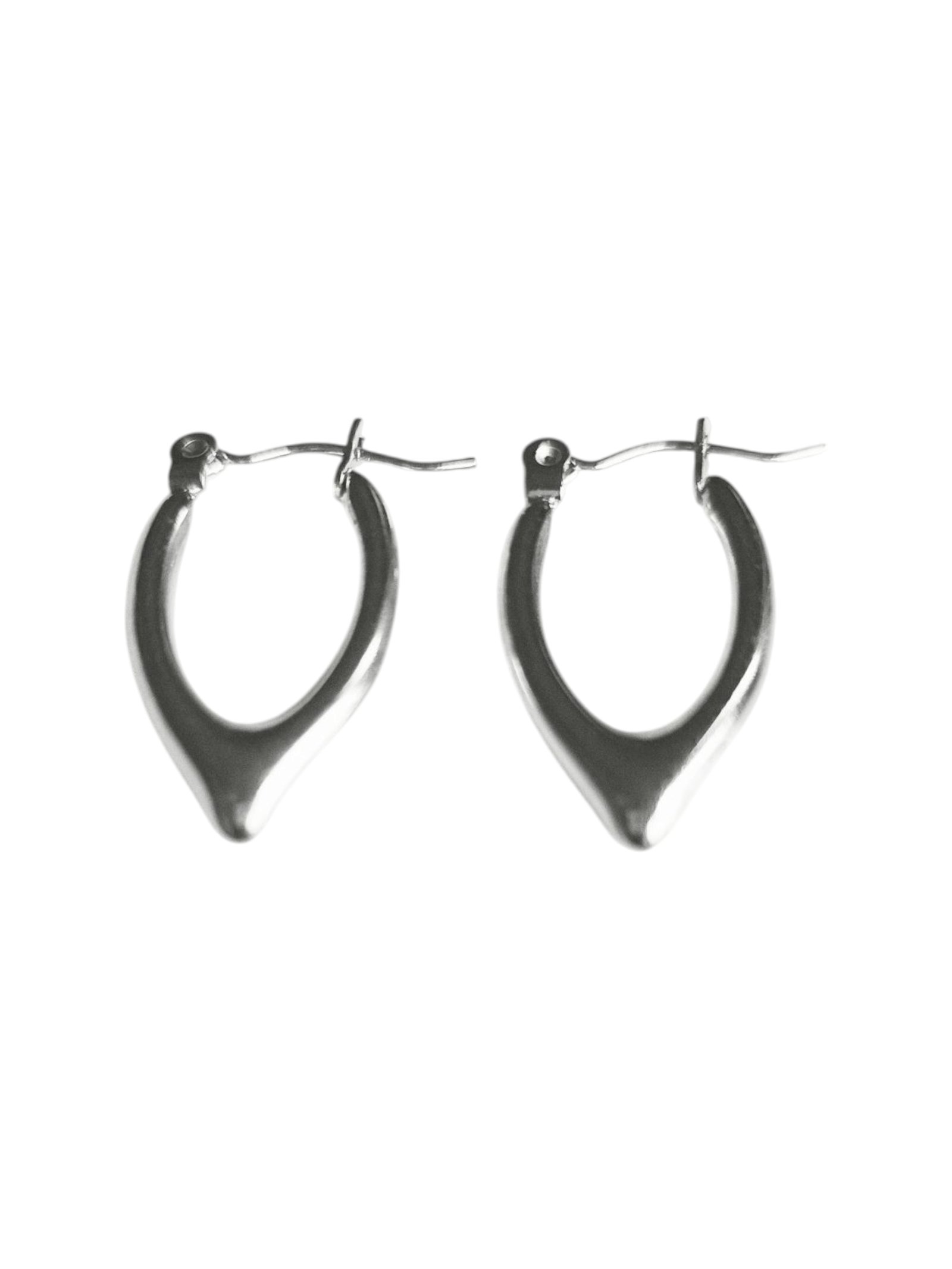 Stainless Steel Pointed Oval Hoop Earring, 24x13mm