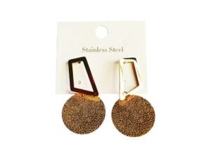 Gold Stainless Textured Disc Earring, 47mm