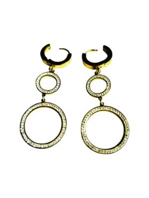 Gold Stainless Steel 3 Ring Earrings, 53mm