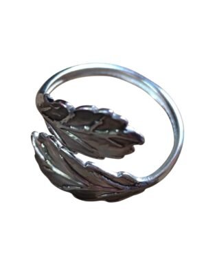 Stainless Steel Ring, Two Leaves, adjustable