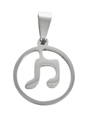 Pendant in stainless steel musical note in circle, 15mm excluding bail