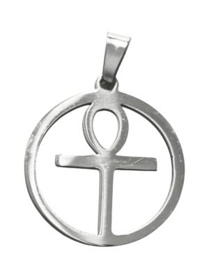 Ankh cross in cirle pendant in stainless steel