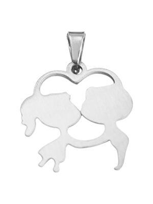 Boy Girl Kissing Pendant in Stainless Steel, 19mm excl bail
