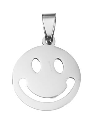 Smily Face Pendant in Stainless Steel, 21mm excl bail