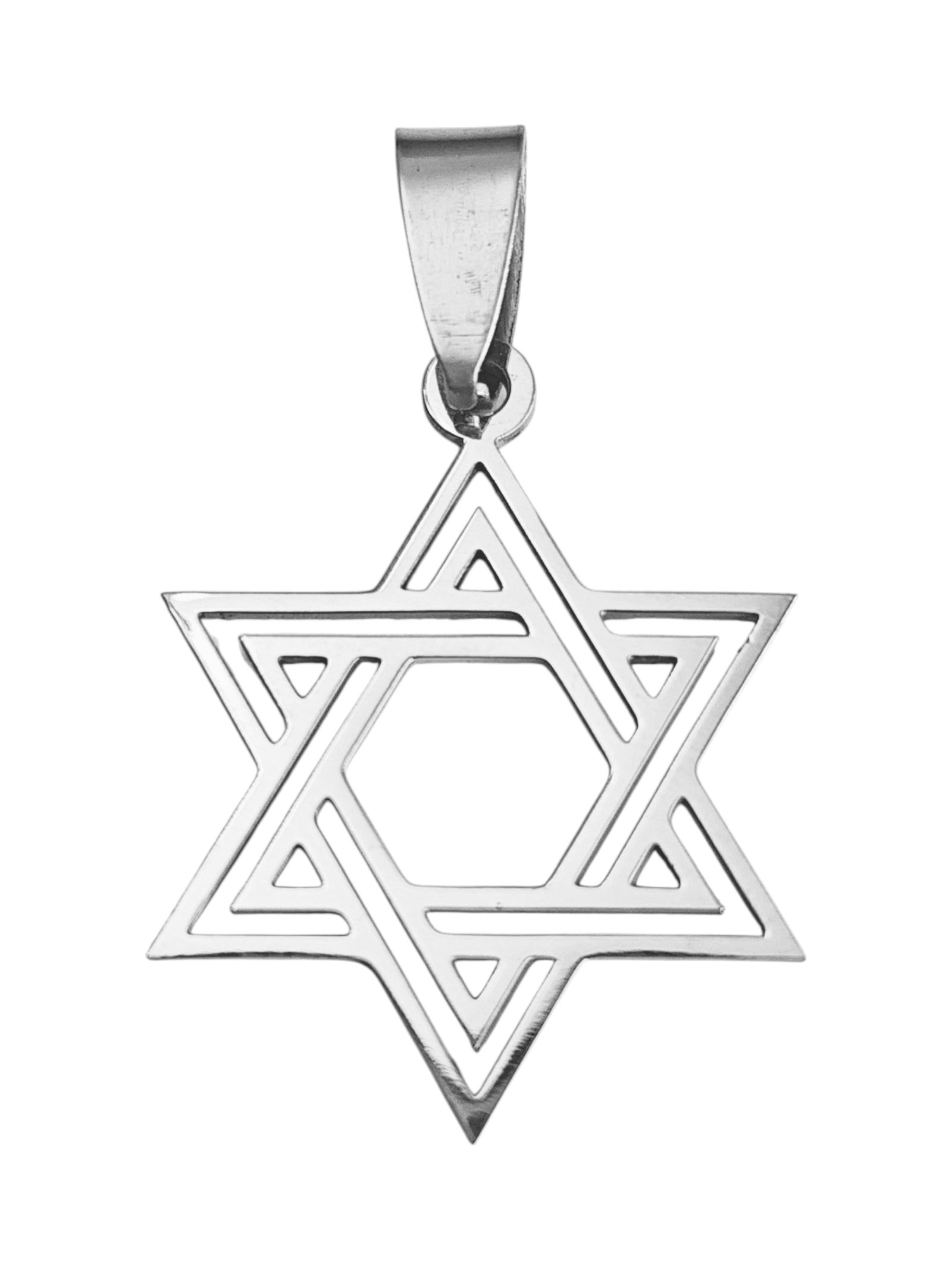 David Star Double line Pendant in Stainless Steel, 24mm excl bail