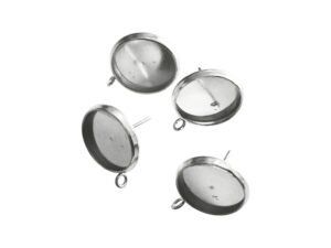 Stainless Steel, Earring Post with Bezel and Loop