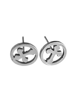 Stainless Steel Cross in Circle Earring Pair