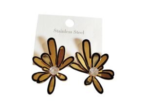 Balck and gold stainless steel flower earring