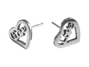 Love Heart Pin Earrings in Stainless Steel, 10mm