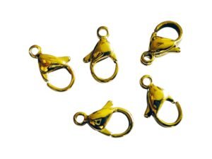 Stainless steel lobster clasp, Gold, 12mm, 5 pcs