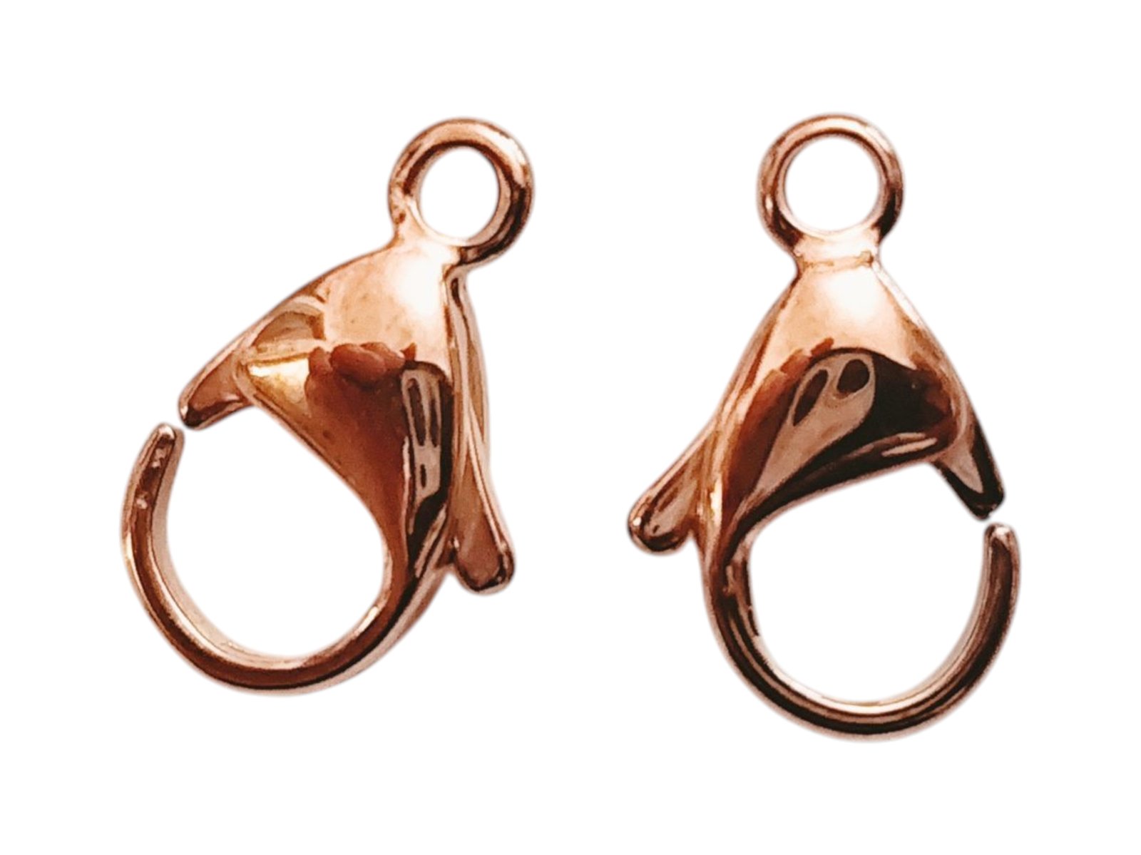Rose gold coloured lobster clasp, Stainless steel, 15mm, 2 pcs