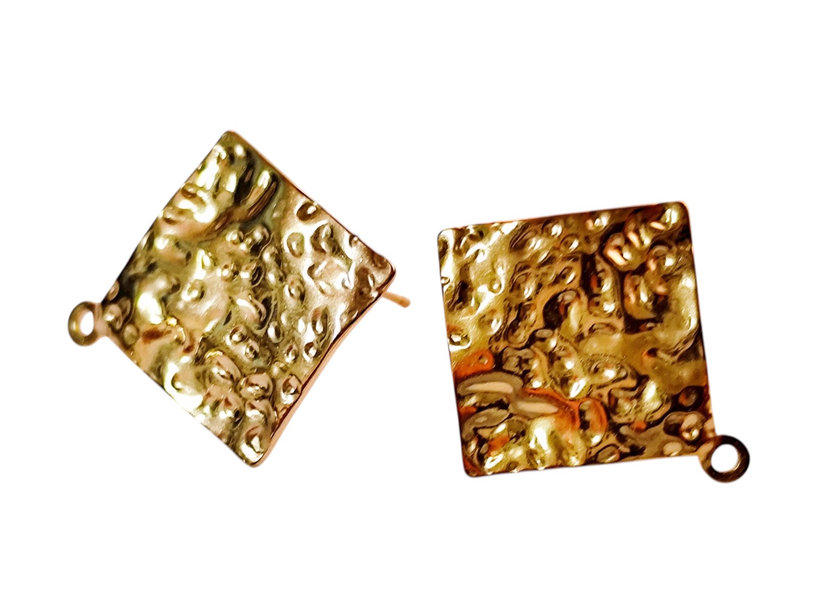 Hammered gold square earring post