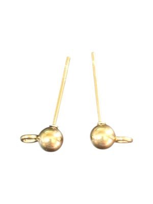 Earring stud pair with ball and ring, stainless steel, 6mm bead, gold