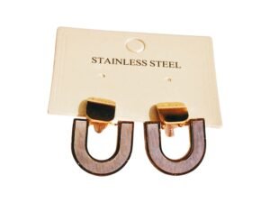 Brushed U-Shape Silver and Gold Stainless Steel Earrings, 28x21 mm