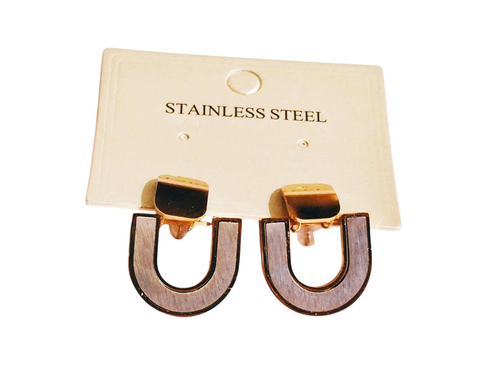 Brushed U-Shape Silver and Gold Stainless Steel Earrings, 28x21 mm