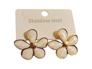 Flower Gold Stainless Steel Earrings, 26mm