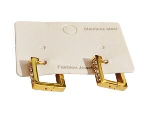 Gold Stainless Steel, Square Shape Earrings, 13mm