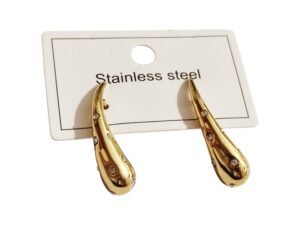 Elongated Teardrop Stainless Steel Earrings, 29mm (Gold)