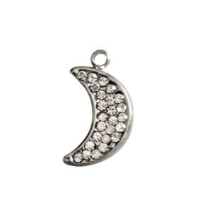 Sickle moon charm with inlaid CZ stones, 12mm