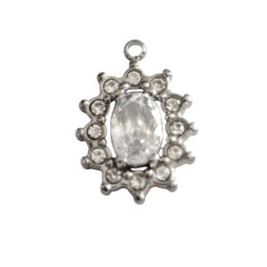 Oval charm with CZ halo stones, 14mm