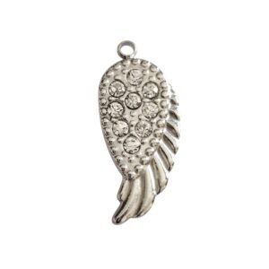 Wing charm with inlaid CZ stones, 22mm