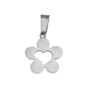 Heart cut out in flower pendant in stainless steel 16mm, Excluding bail