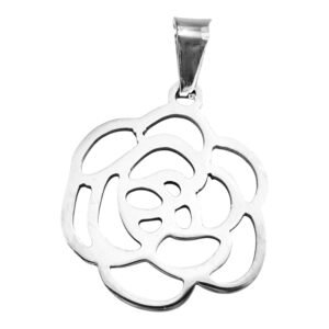 Stylized rose pendant in stainless steel 17mm, Excluding bail