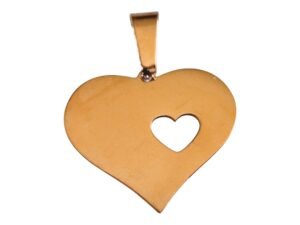 Heart in heart pendant in stainless steel rose gold 22mm, Excluding bail