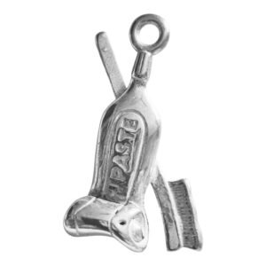 Toothbrush and toothpaste pendant in stainless steel 29mm