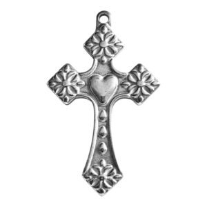 Heart on cross pendant in stainless steel 50mm