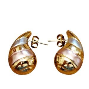 Tri-Tone Ribbed Sculptural Teardrop Studs – Polished Stainless Steel, 26mm