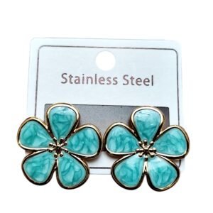 Turquoise Flower Gold Stainless Steel Earrings, 26mm