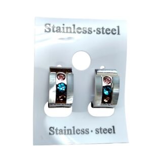 Mosaic Dream Wide Huggies – Mother of Pearl & Multicolor Crystal Stainless Steel, 13.7mm