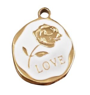 Gold Stainless Steel round disk pendant with rose inlay, 20x16mm