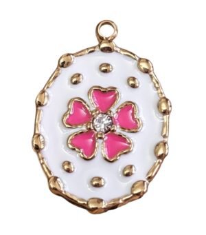 Gold-tone stainless steel enamel flower pendant, 20x15mm