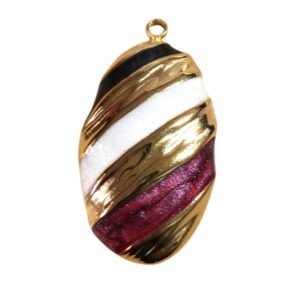 Striped Enamel Oval Drop Pendant – Gold-Tone Stainless Steel (26mm)
