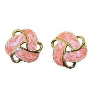 Vintage Swirl Coral-Peach Stud Earrings – Gold-Tone Stainless Steel (20mm)