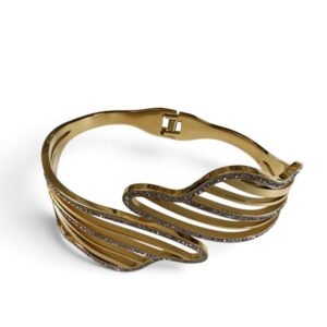 Swan Wing Pavé Crystal Hinged Bangle – Gold Stainless Steel