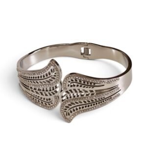 Filigree Feather Wing Crystal Hinged Bangle – Stainless Steel