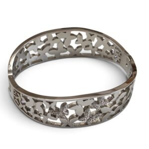 Flutter of butterflies Open-Work Statement Cuff Bangle – Silver-Tone Stainless Steel