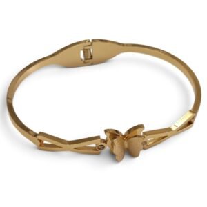 3D Layered Butterfly Hinged Bangle with Crystal Accents – Gold Stainless Steel