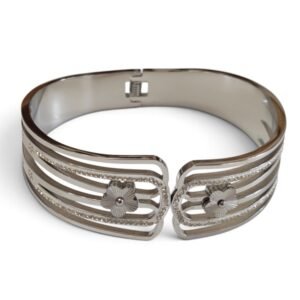 Multi-Bar Slit Floral Hinged Bangle with Pavé Crystals – Gold Stainless Steel (Copy)