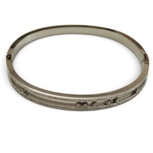 Double-Row Pavé Crystal Sliding Stone Hinged Bangle – Stainless Steel