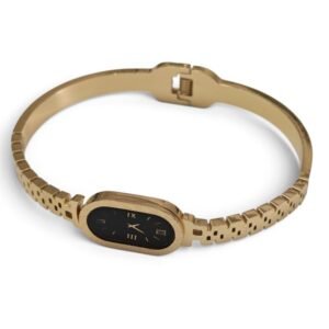 Faux Watch Dial Hinged Bangle – Gold Stainless Steel