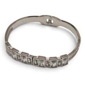 Geometric Emerald-Cut Jewel Hinged Bangle – Stainless Steel